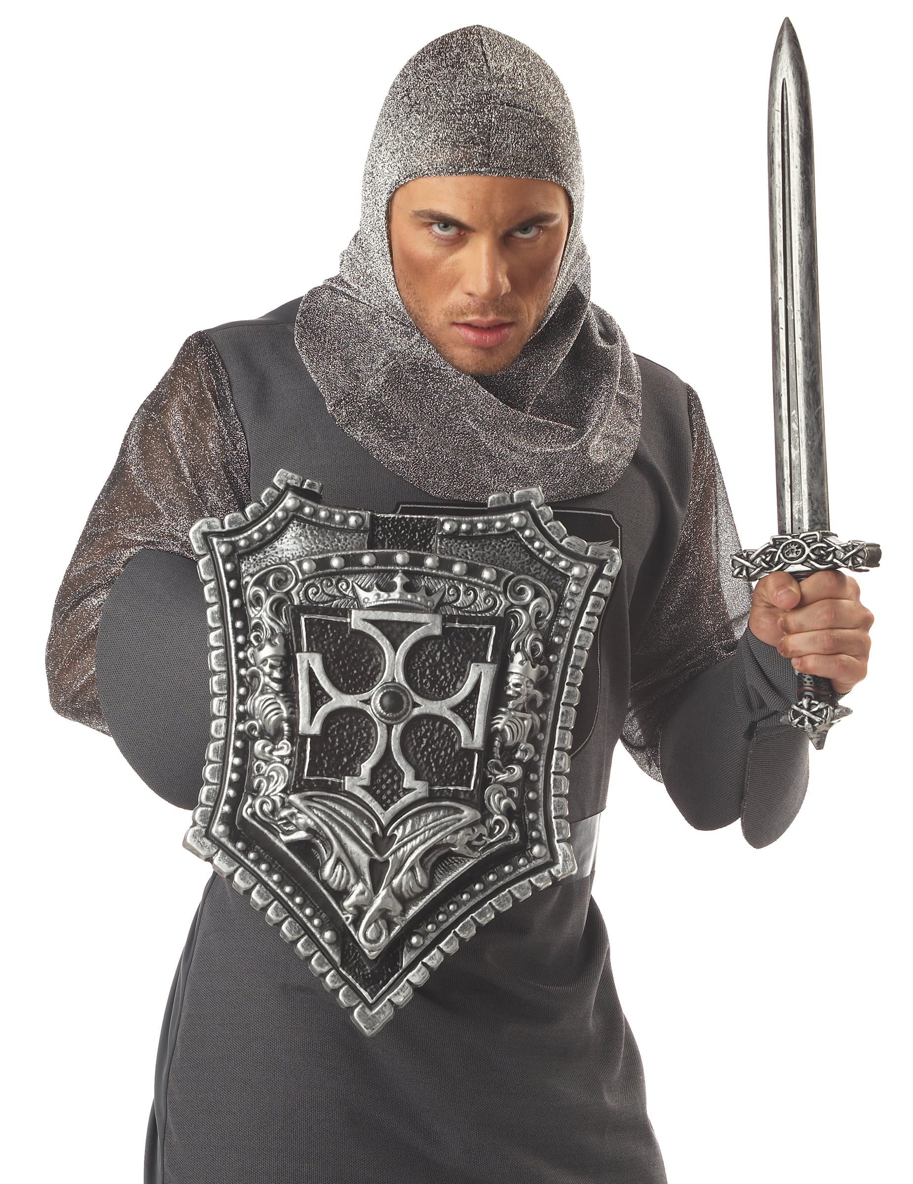 Gros plan du bouclier et de l'épée de chevalier croisé