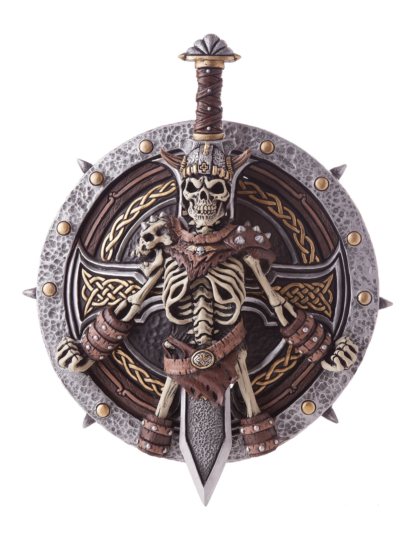 Bouclier et épée viking pour adulte avec squelette de guerrier argenté et marron