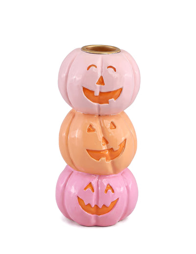 Portavelas de resina con 3 calabazas sonrientes 13 cm