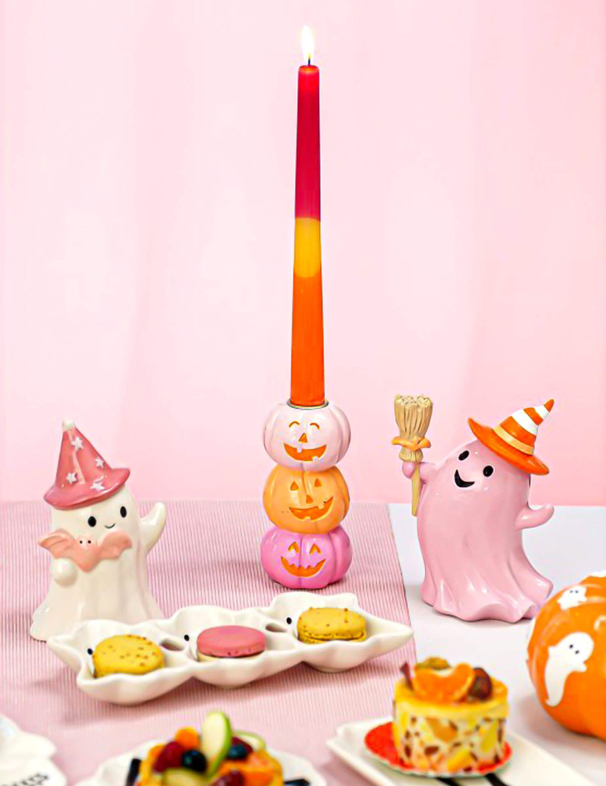 Portavelas de resina con 3 calabazas sonrientes 13 cm