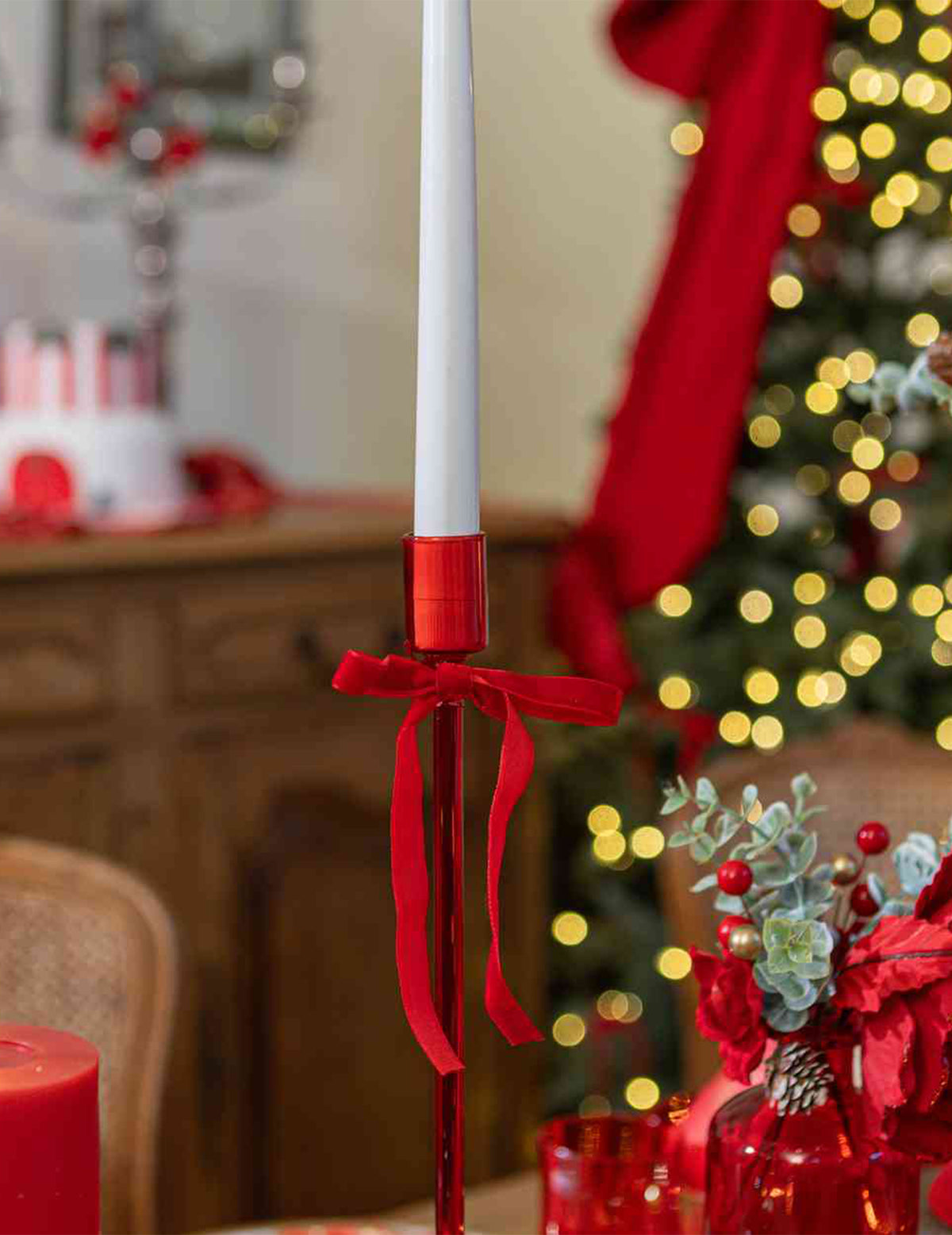 Candelabro Elegance de vidrio rojo 30 cm