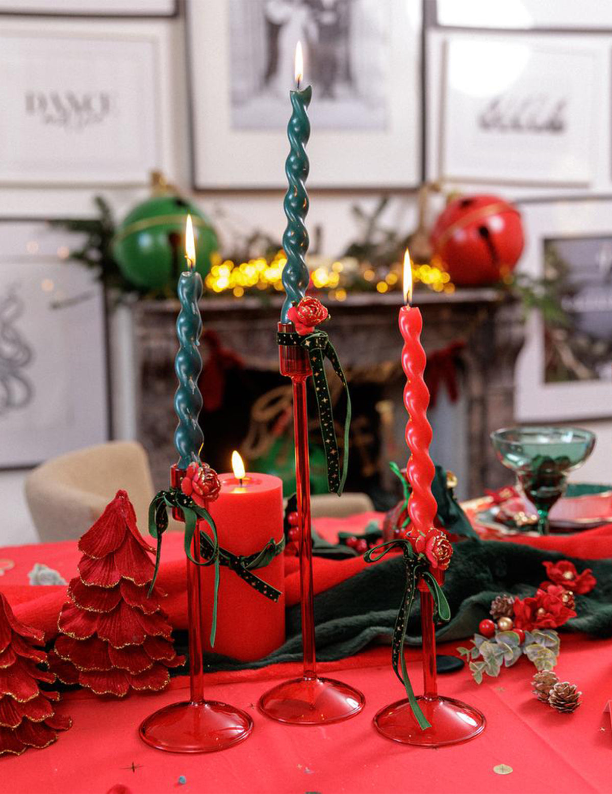 Candelabro Elegance de vidrio rojo 30 cm
