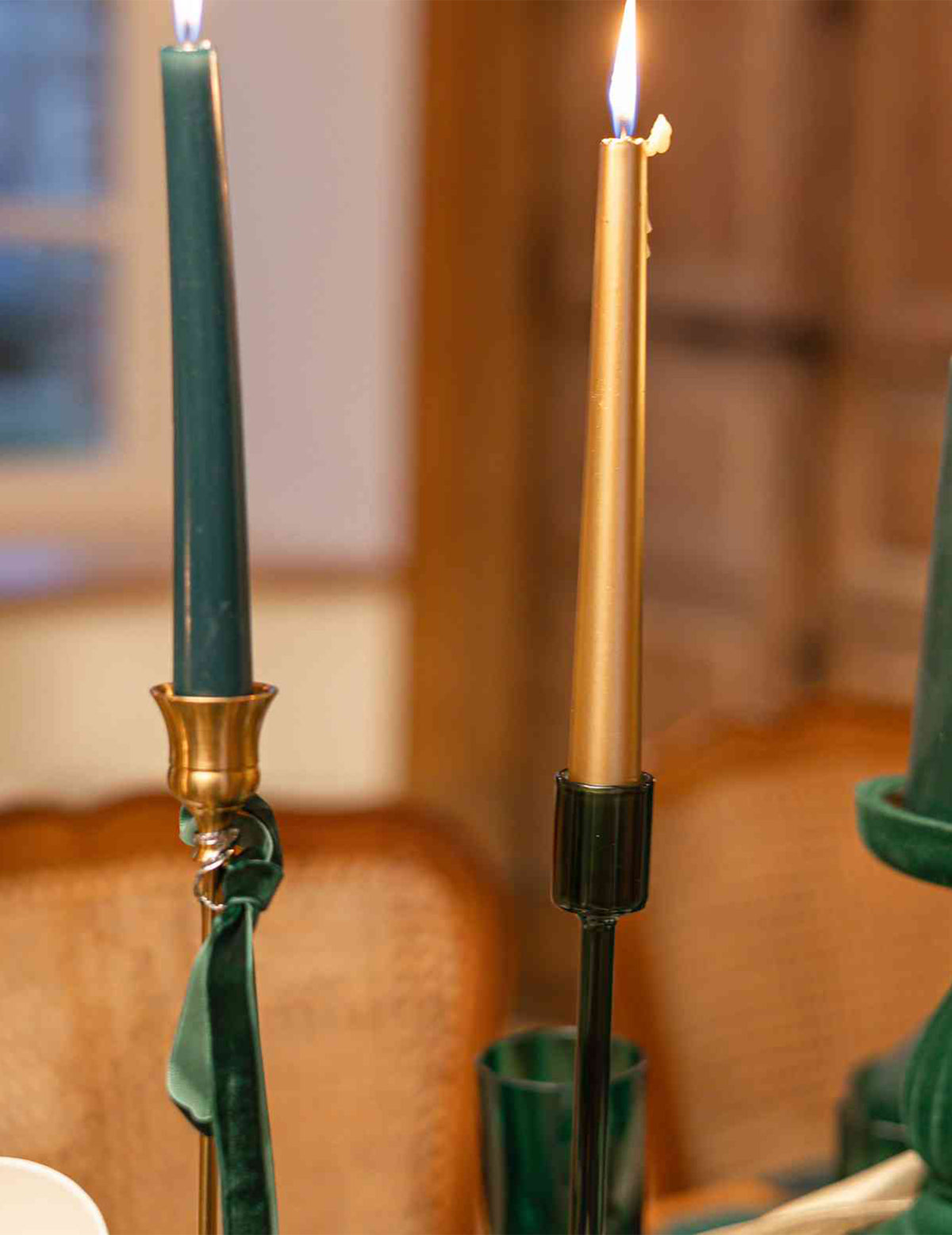 Portavelas Elegancia de cristal verde oscuro 20 cm