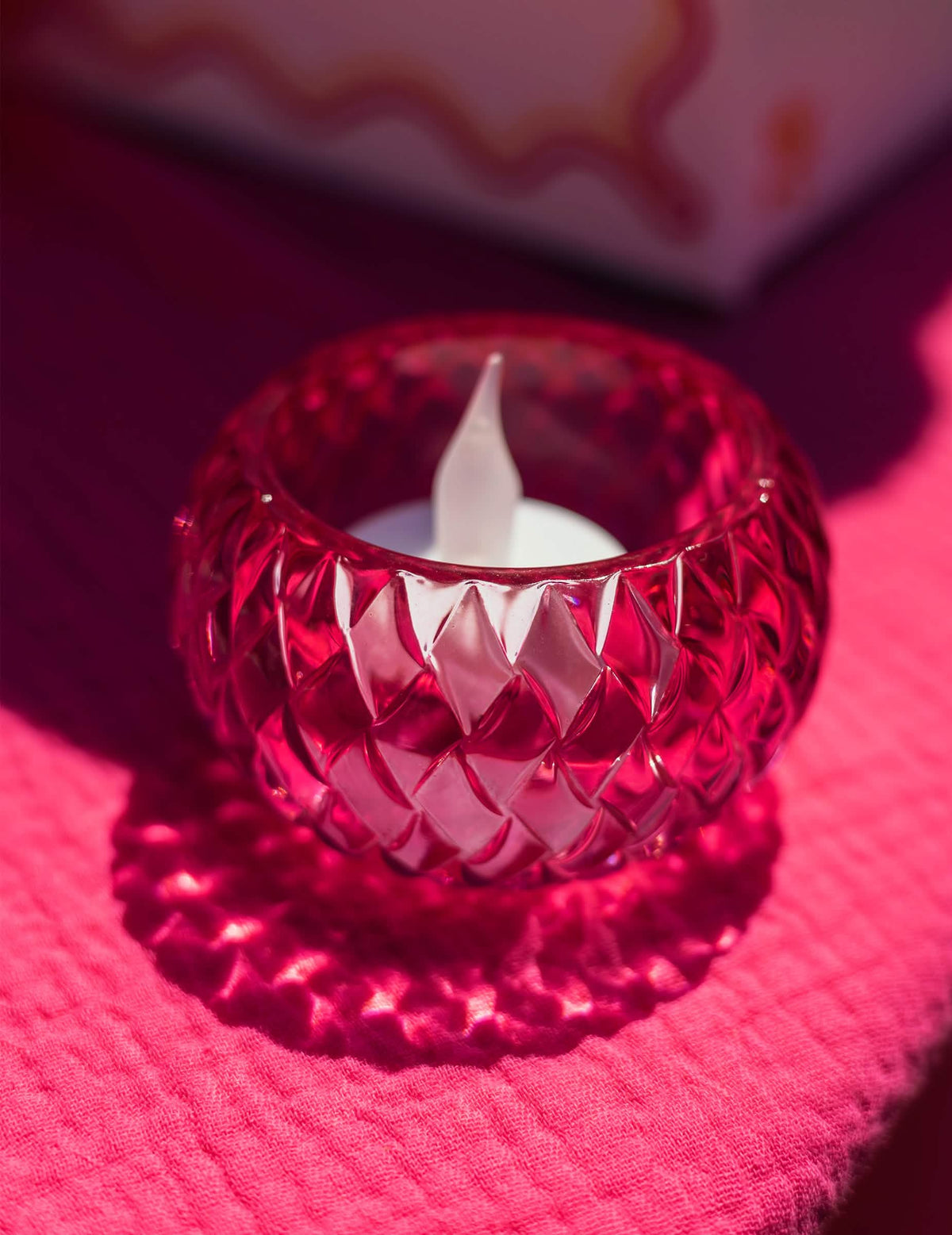 Portavelas de cristal rosa 7,5 x 4 cm