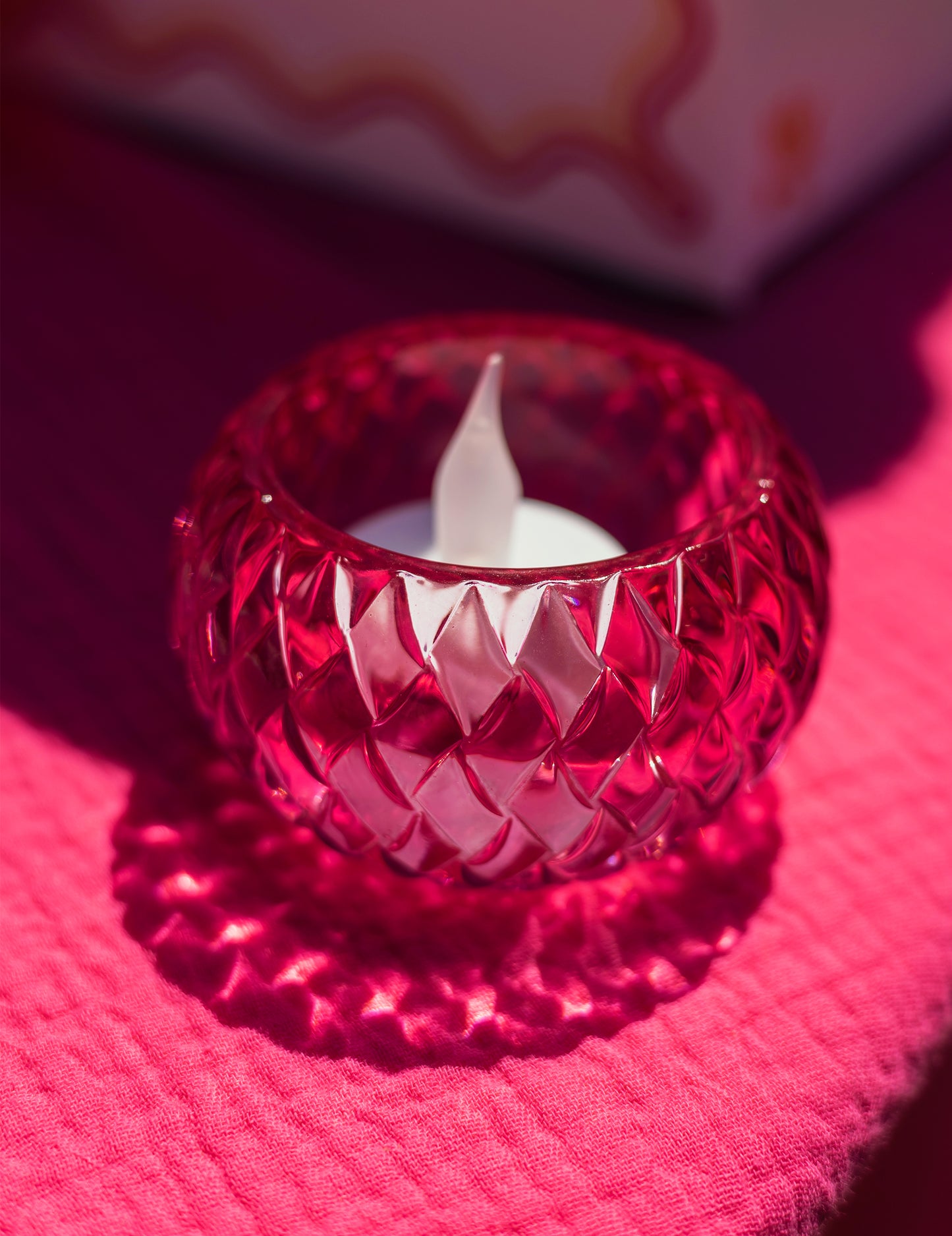 Portavelas de cristal rosa 7,5 x 4 cm
