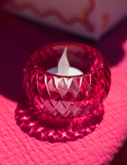 Portavelas de cristal rosa 7,5 x 4 cm
