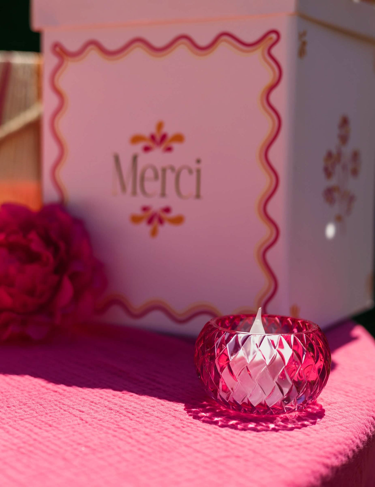 Portavelas de cristal rosa 7,5 x 4 cm