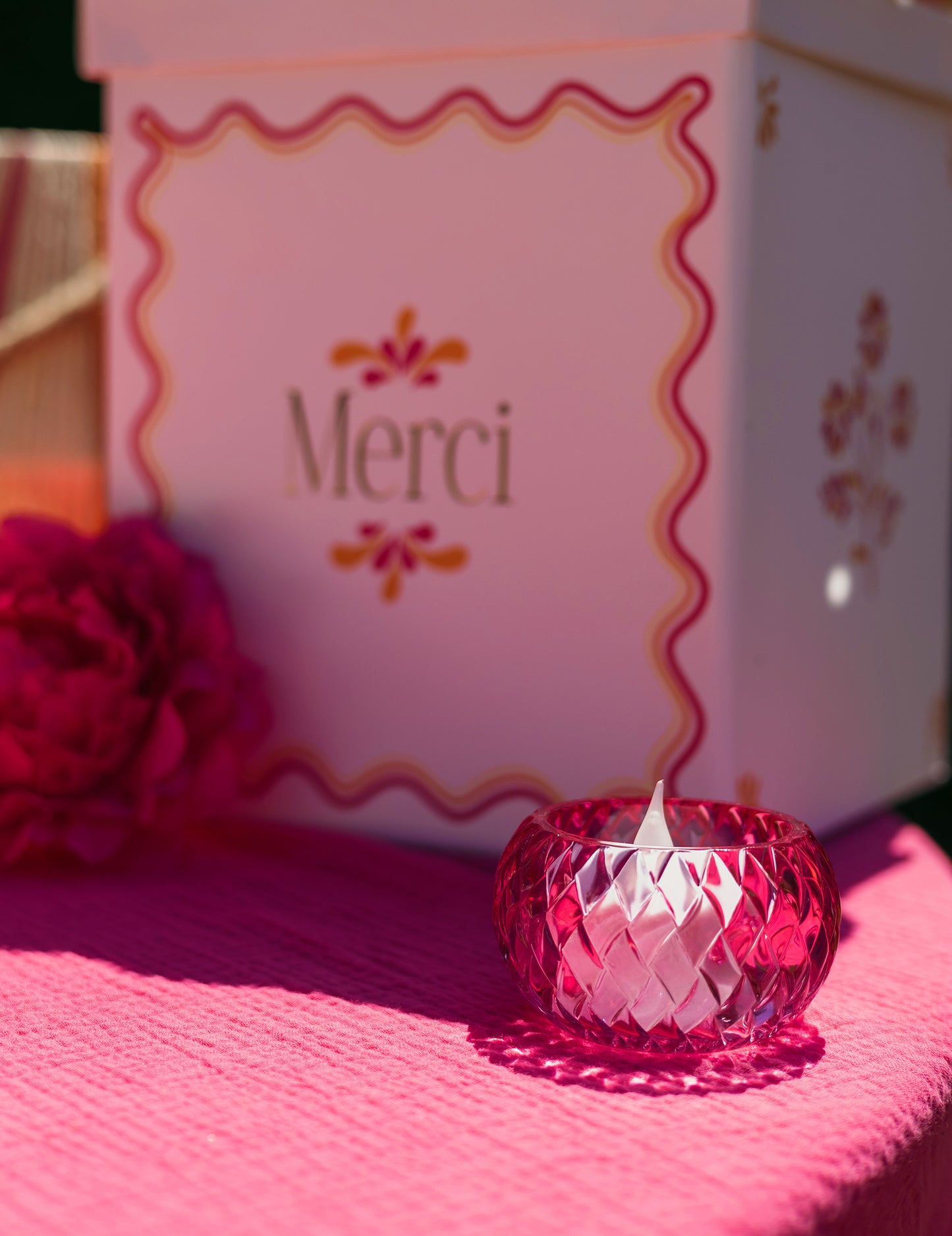 Portavelas de cristal rosa 7,5 x 4 cm