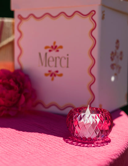 Portavelas de cristal rosa 7,5 x 4 cm