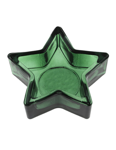 Portavelas estrella de vidrio verde pino 9 x 3 cm