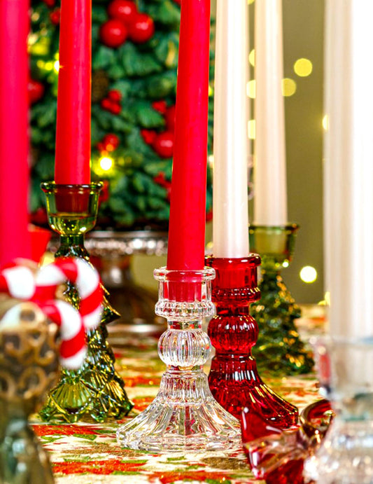 Candelabro para vela de vidrio vintage rojo 8 x 10,5 cm