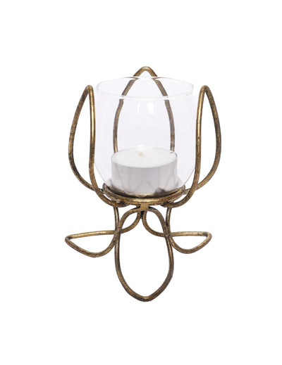 Photophore fleur de lotus pour décoration de fête or vieilli vintage en métal