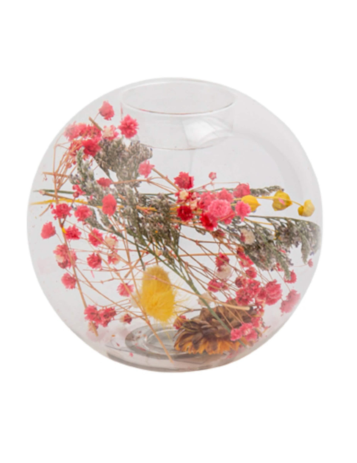 Portavelas transparente con flores secas coloridas 11 x 10,5 cm boda rústica
