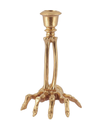 Candelabro mano de esqueleto de resina dorada 10,5 x 15 cm