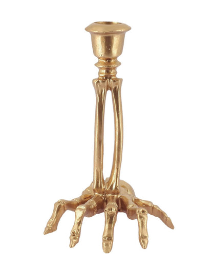 Candelabro mano de esqueleto de resina dorada 10,5 x 15 cm