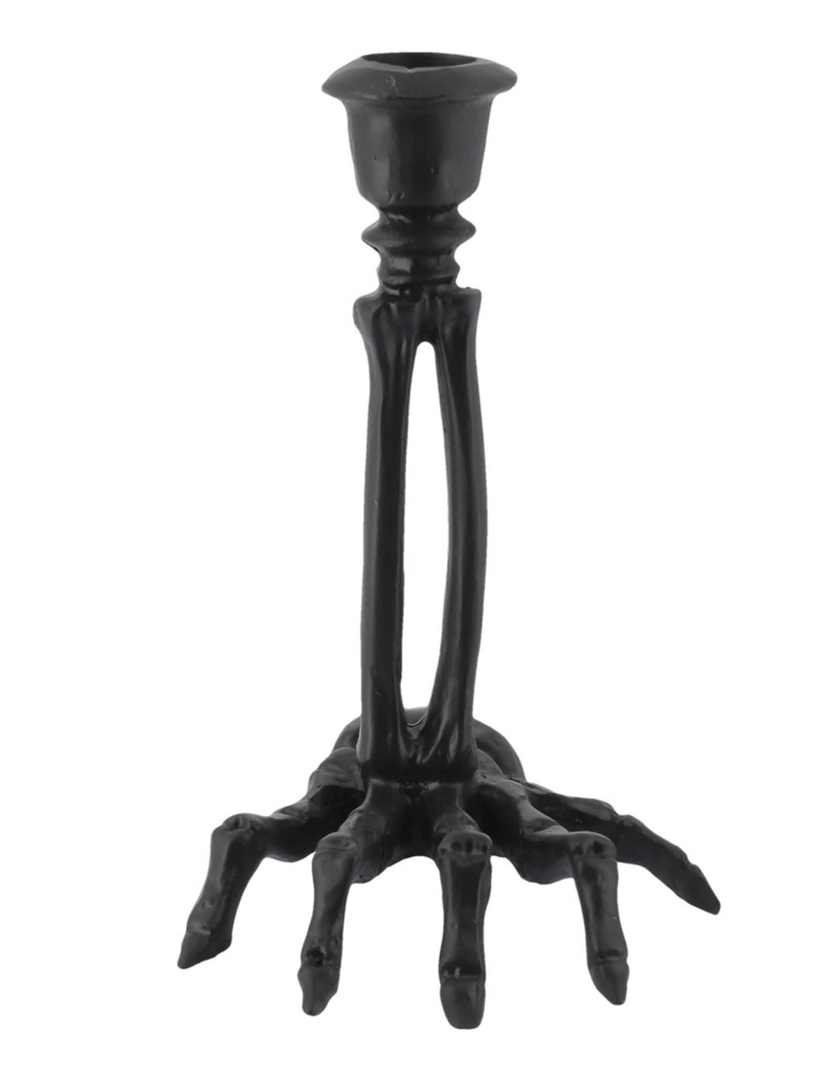 Candelabro de mano de esqueleto de resina negra 10,5 x 15 cm