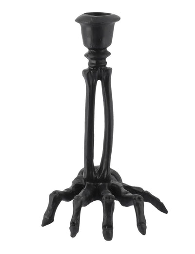 Candelabro de mano de esqueleto de resina negra 10,5 x 15 cm
