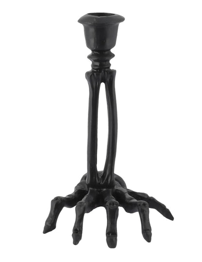 Candelabro de mano de esqueleto de resina negra 10,5 x 15 cm