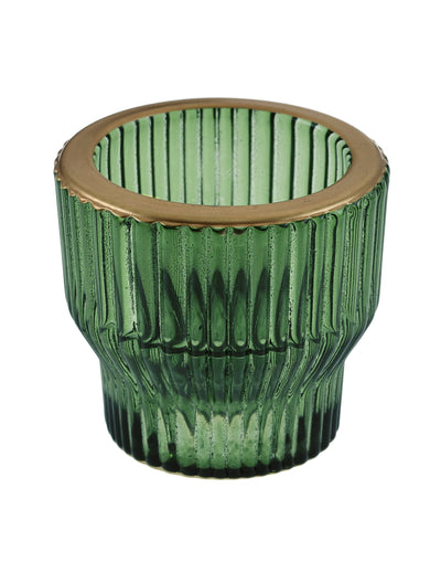 Candelabro reversible cónico de cristal verde abeto 5,5 x 5 cm