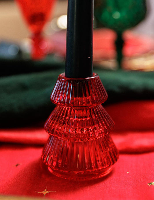 Portavelas Abeto de cristal rojo 6,3 x 8 cm