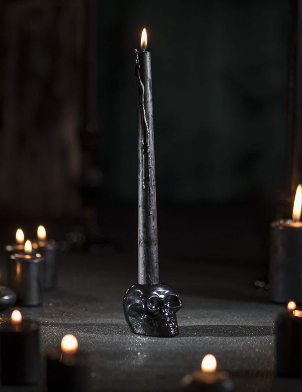 Bougeoir tête de mort pour décoration noire
