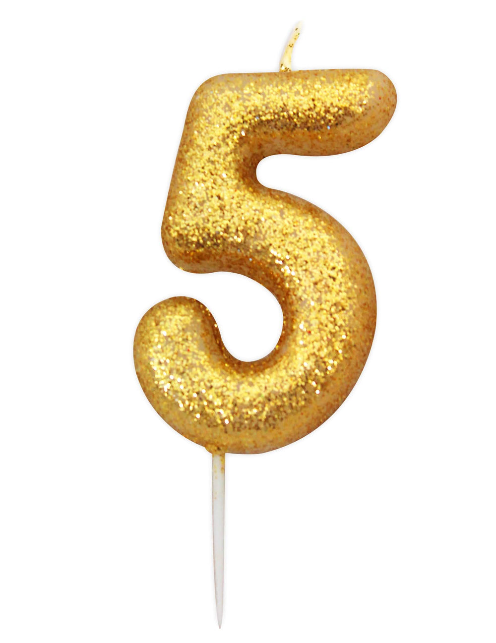 Vela número 5 para cumpleaños dorado con purpurina