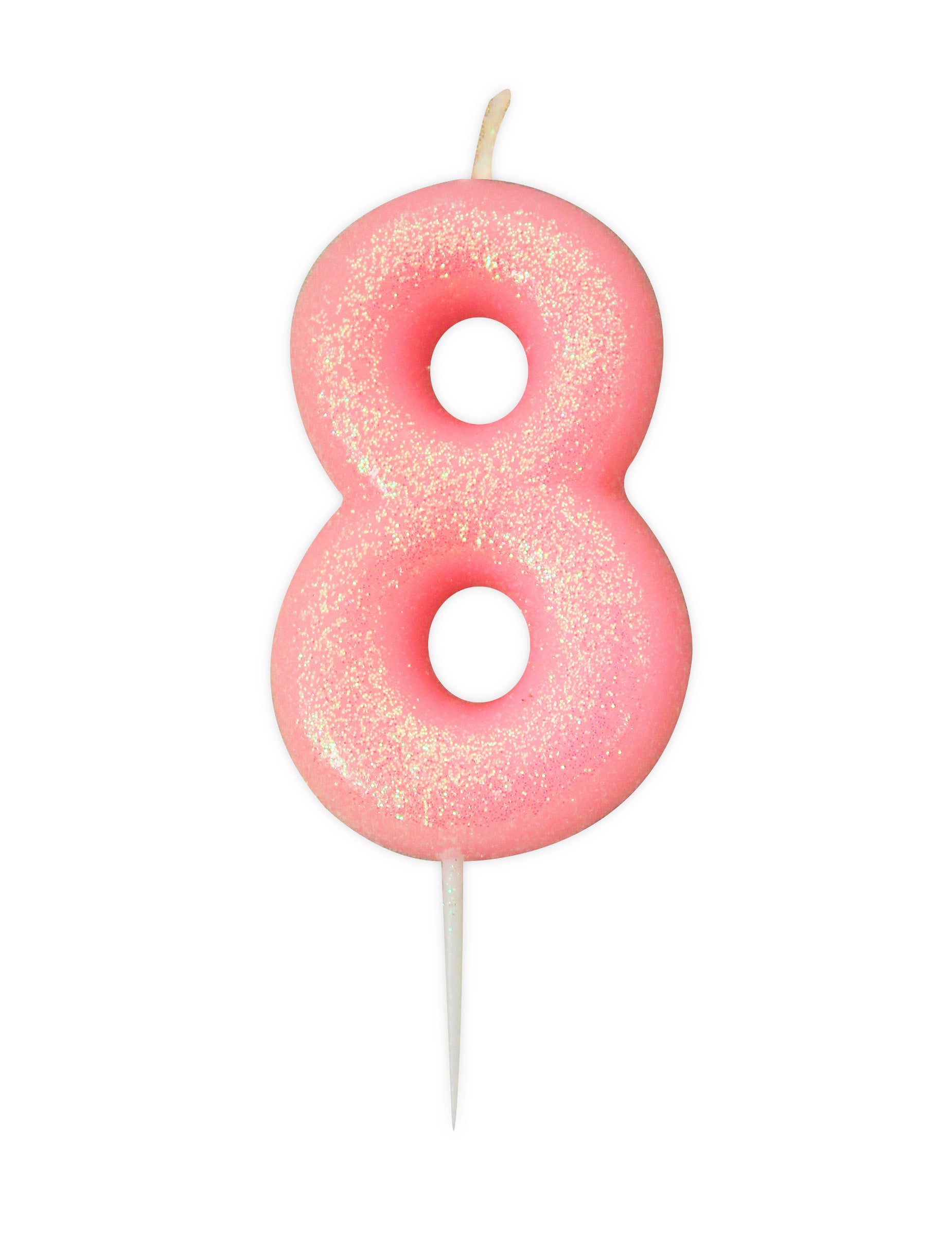 Bougie chiffre 8 pour anniversaire rose irisé à paillettes