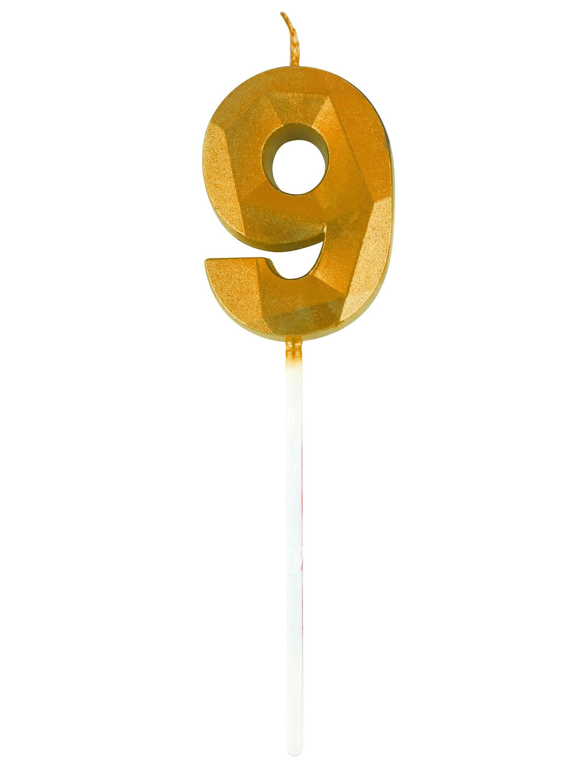 Detalle del número 9 de la vela número efecto diamante para cumpleaños