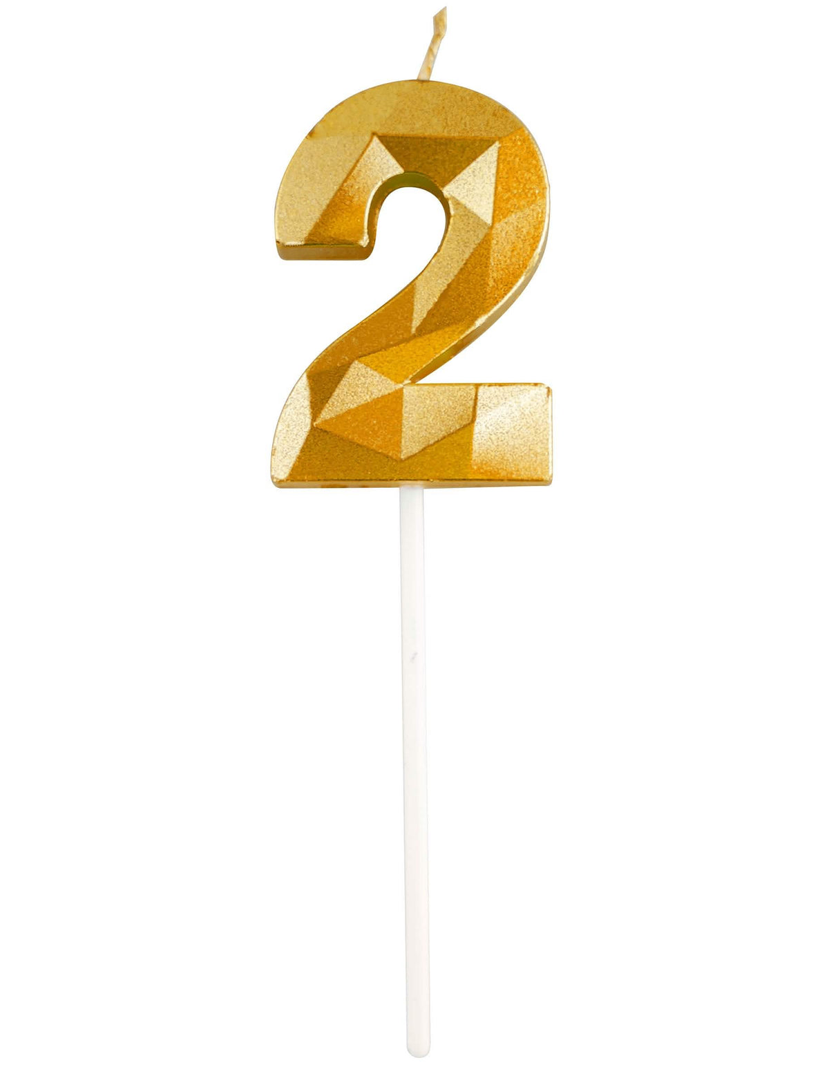 Detalle del número 2 de la vela número efecto diamante para cumpleaños