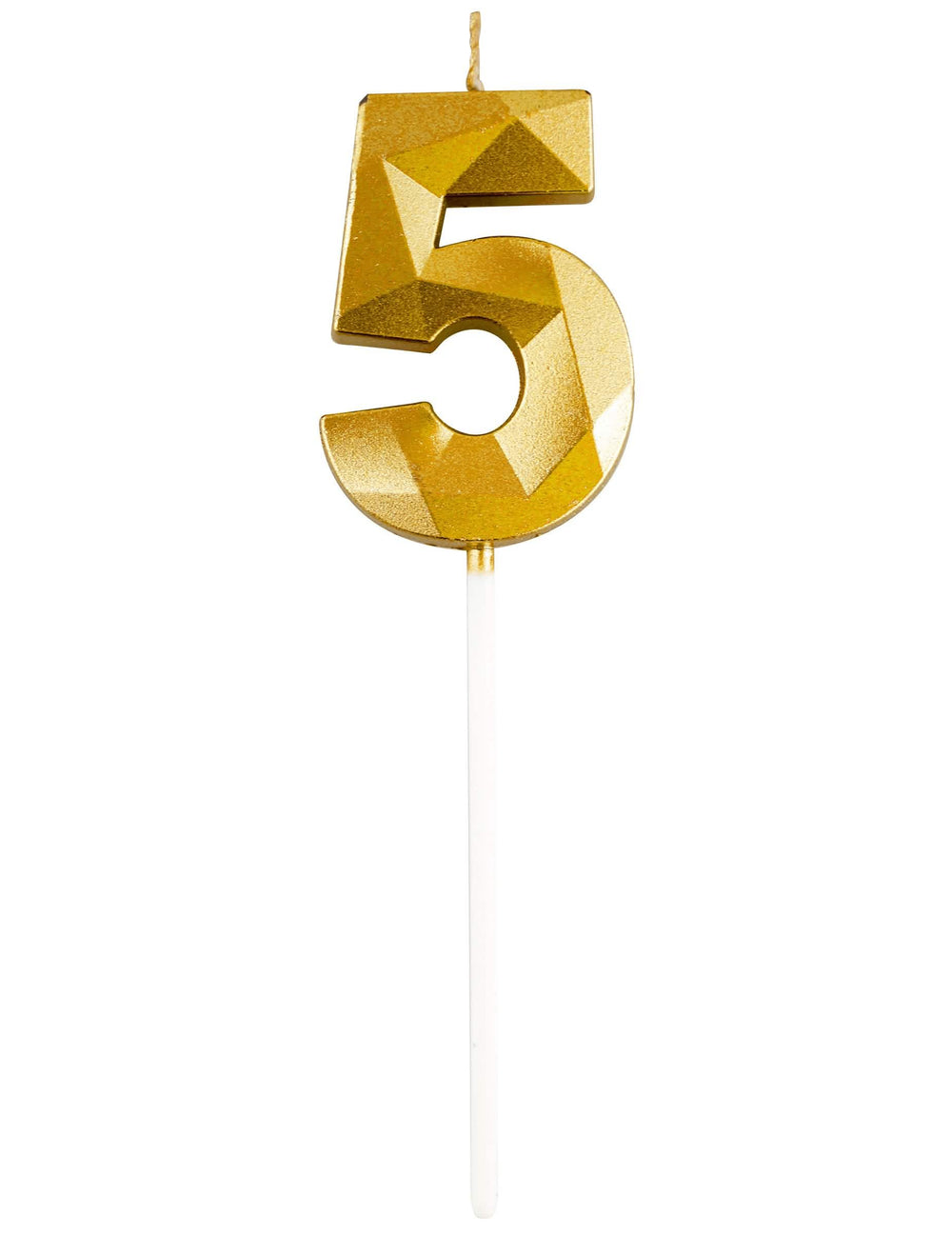 Vela número 5 dorada con efecto diamante para cumpleaños