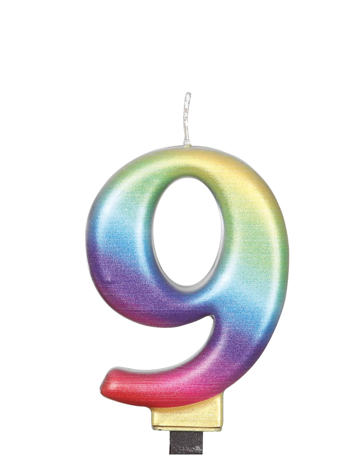Vue du chiffre 9 de la bougie chiffre pour anniversaire multicolore