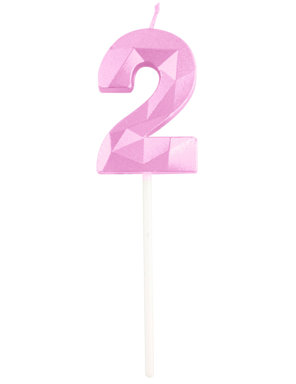 Détail du chiffre 2 de la bougie chiffre pour anniversaire rose pastel effet diamant