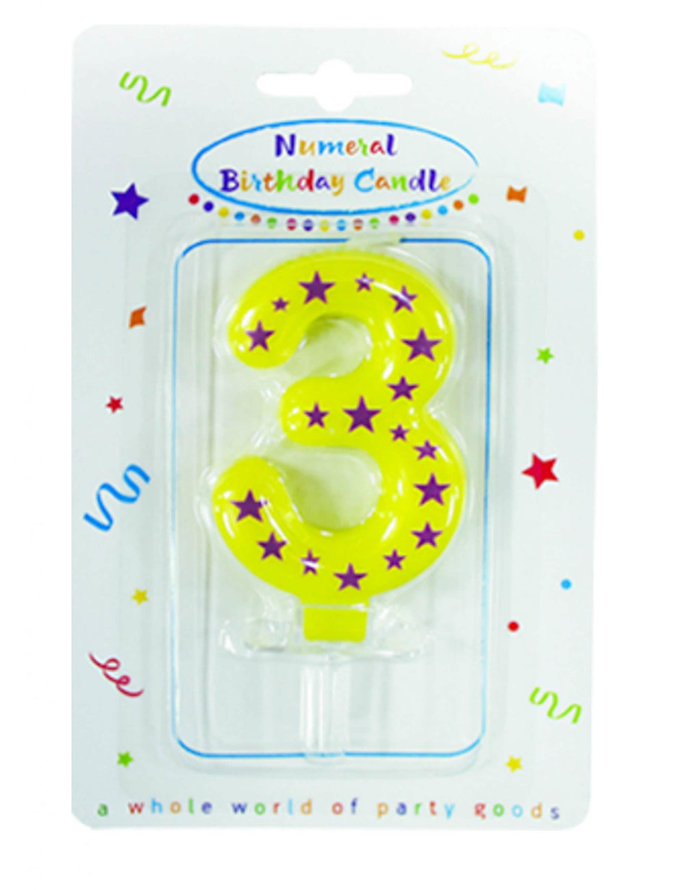 Numéro 3 jaune de la bougie chiffre étoiles pour gâteau d'anniversaire