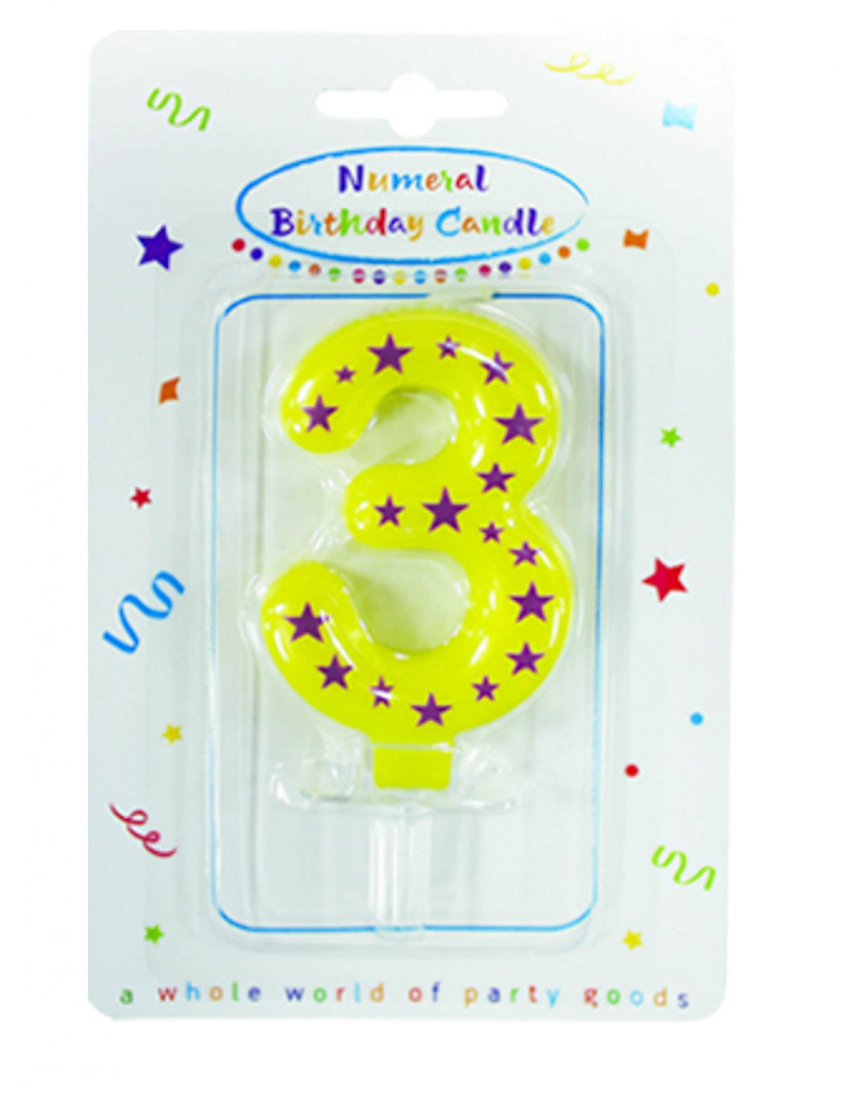 Numéro 3 jaune de la bougie chiffre étoiles pour gâteau d'anniversaire