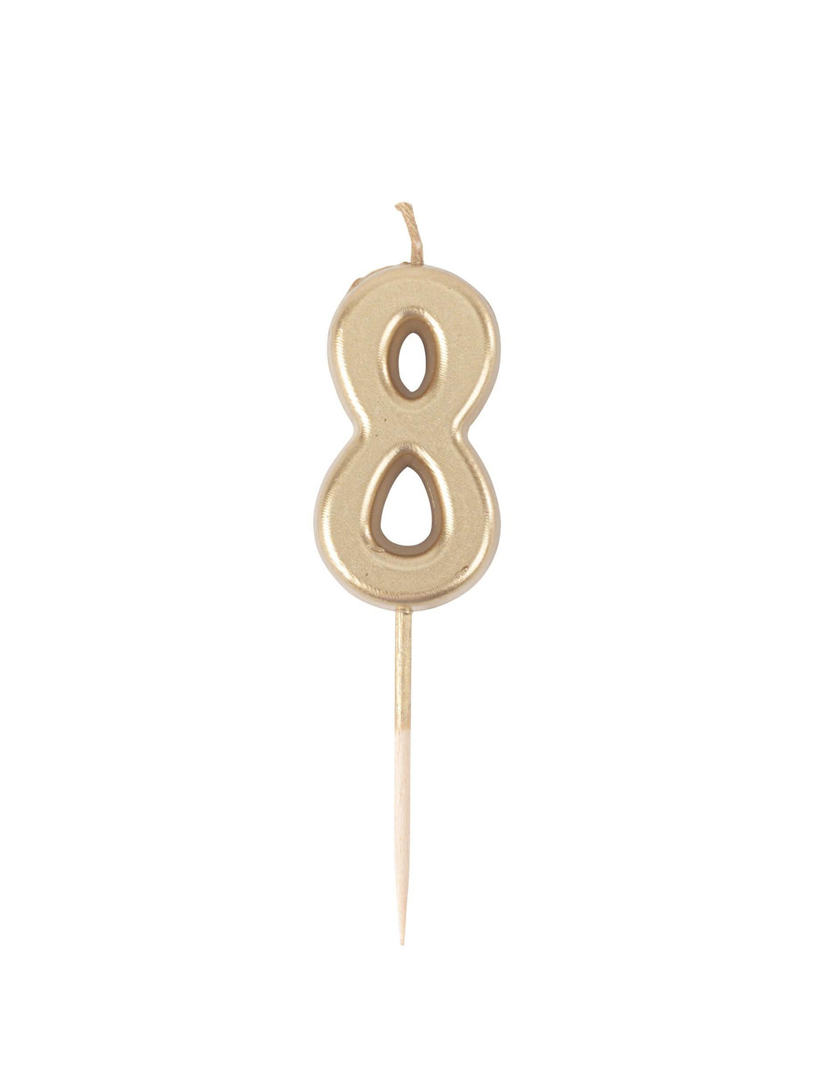 Vela de cumpleaños número 8 dorado metalizado 4,3 cm con pincho para tarta