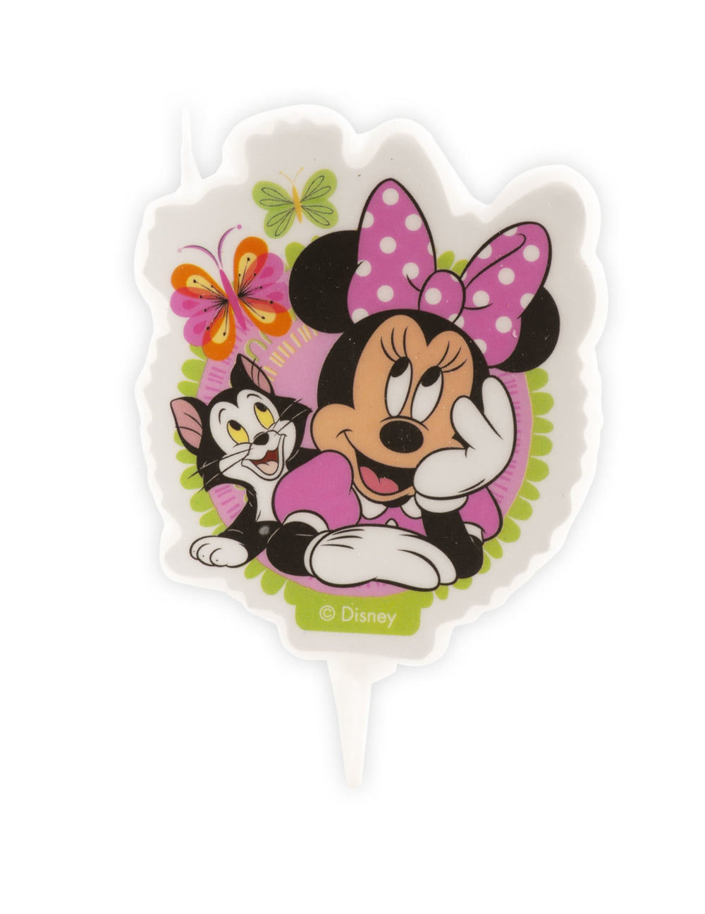Bougie d'anniversaire Minnie rose avec le chat Figaro et papillons
