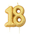 Bougie d'anniversaire sur pique 18 ans pour gâteau doré pailleté