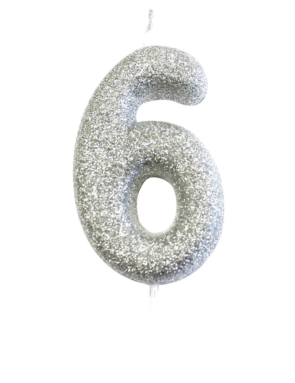 Bougie sur pique chiffre 6 pour gâteau d'anniversaire argent pailleté