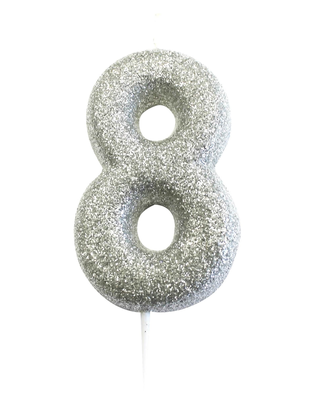 Bougie sur pique chiffre 8 pour gâteau d'anniversaire argent pailleté