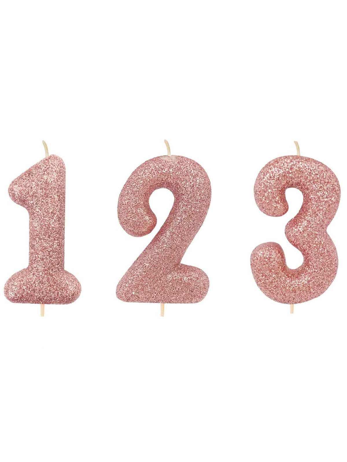 Bougie sur pique chiffre pour gâteau rose gold pailletée