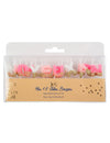 Bougies sur pic Joyeux anniversaire pour fête blanc rose et paillettes or