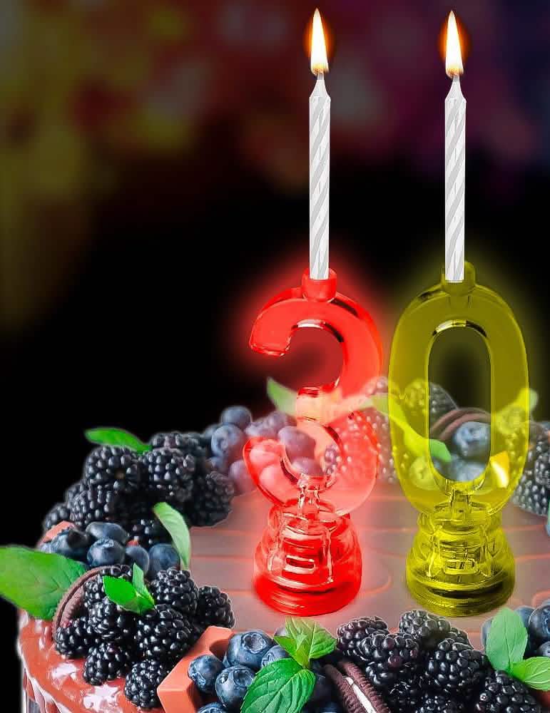 Decoración sobre un pastel de la vela luminosa LED número 3