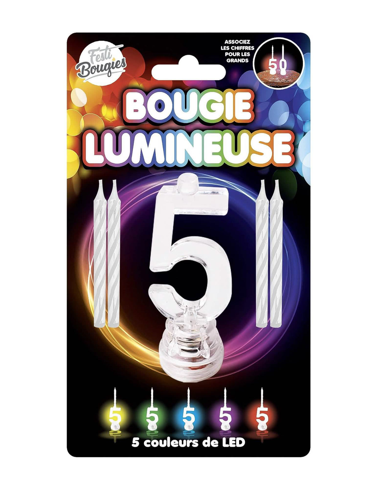 Vela luminosa LED número 5 para cumpleaños multicolor