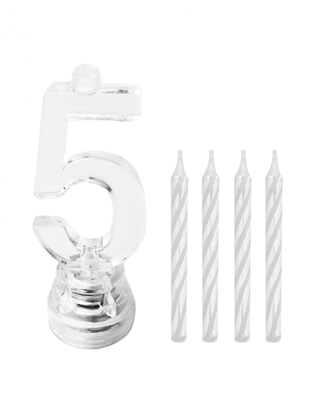 Soporte y velas blancas de la vela luminosa LED número 5 para cumpleaños multicolor