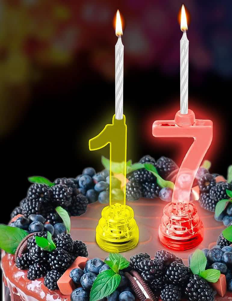 Escena sobre un cumpleaños de la vela luminosa LED número 7