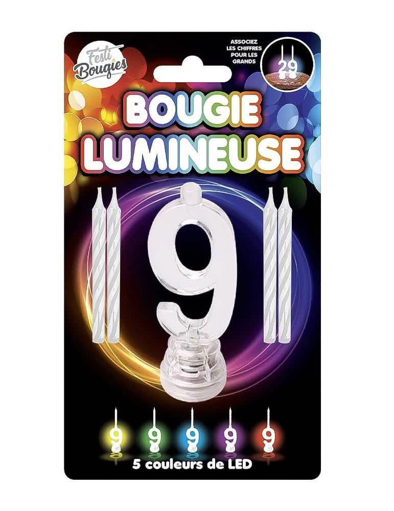Vela luminosa LED número 9 para cumpleaños con 5 colores de LED