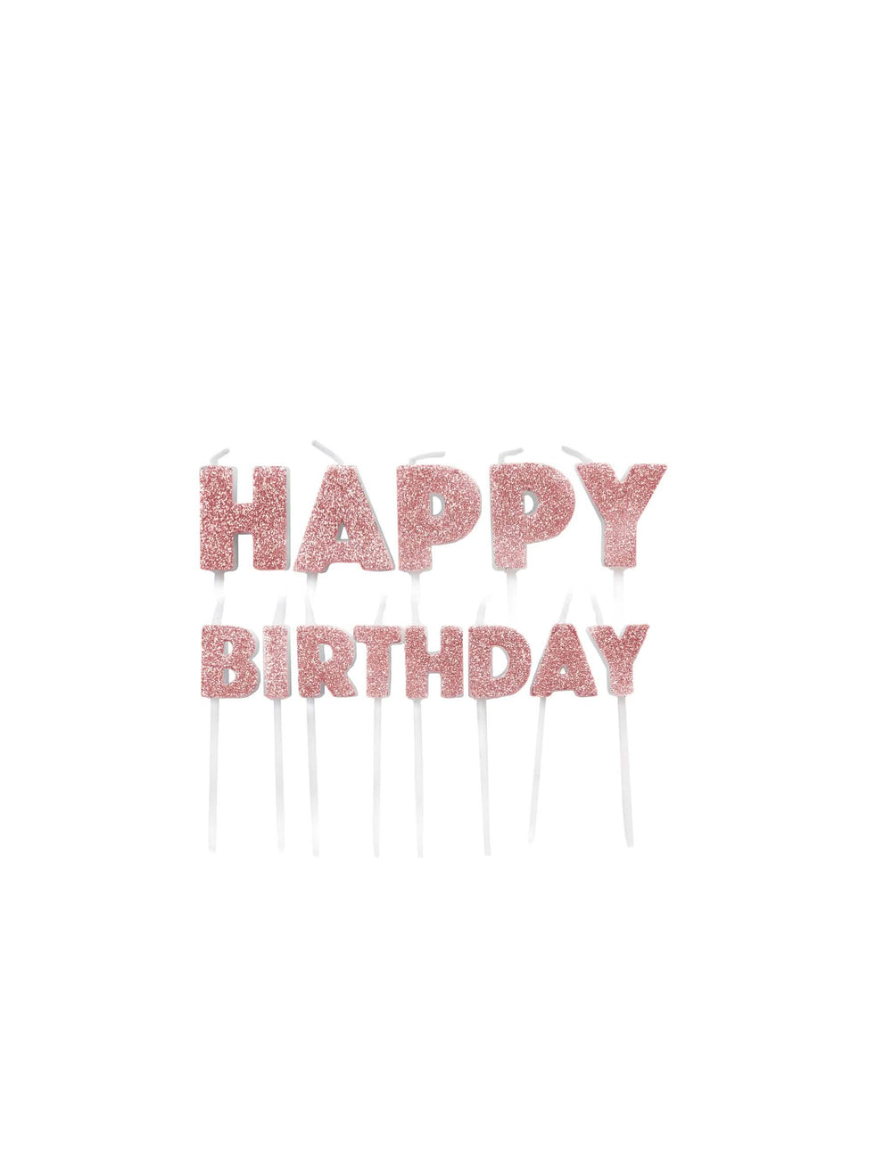 Bougies sur pics Happy Birthday pour anniversaire rose gold pailletées
