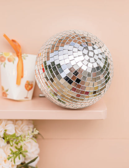 Bola de espejos colgante, cristal de espejo plateado 16cm, decoración disco