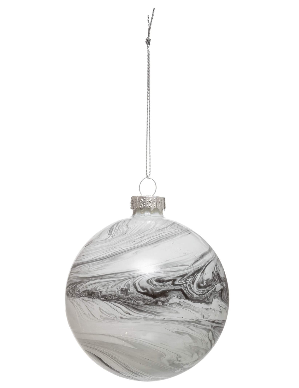 Bola de navidad de vidrio efecto mármol gris y blanco