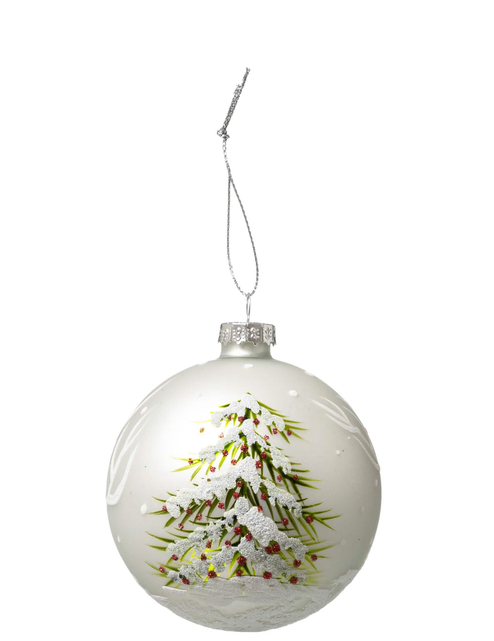 Boule de noël en verre motif sapin blanche pailletée